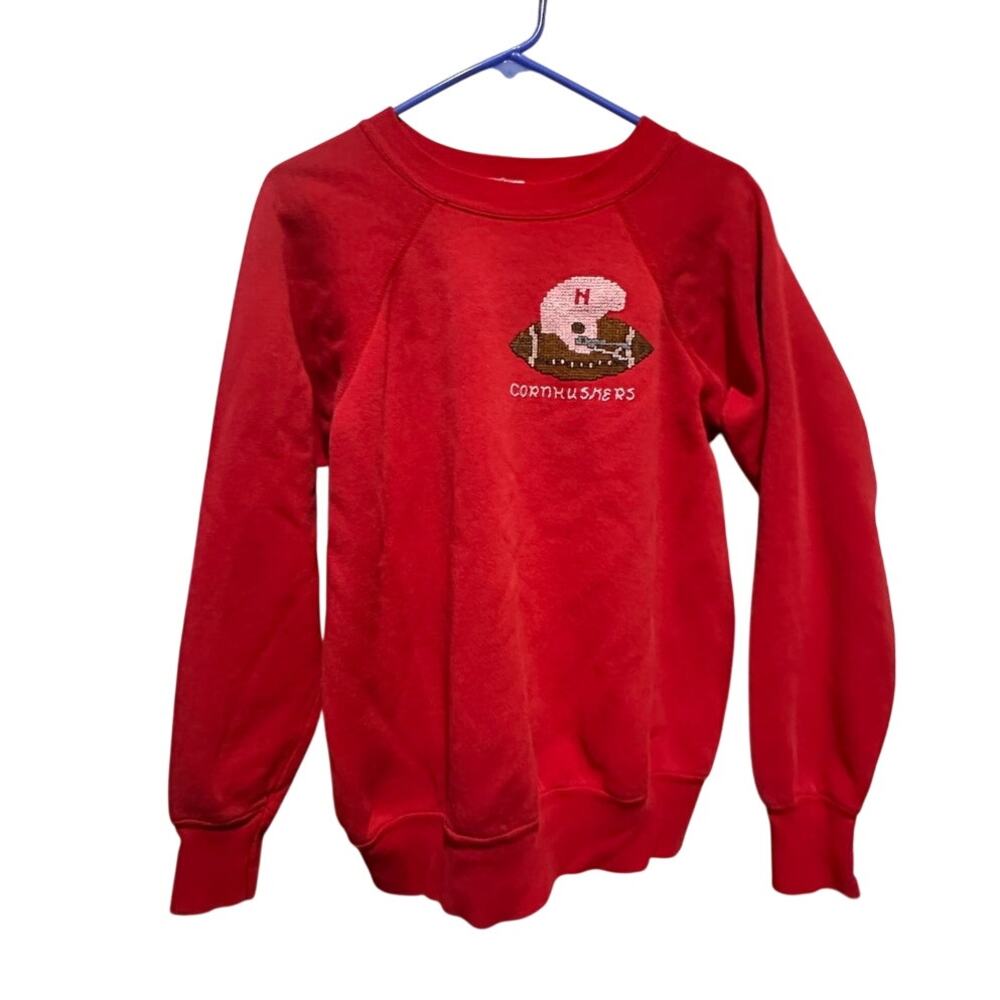 Vintage Nebraska Cornhuskers Crewneck Sz Large Red 20/20 Sport 1980's Football